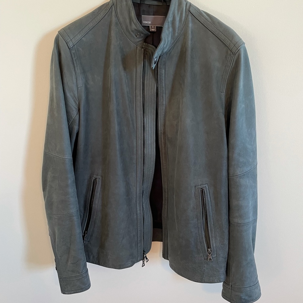 Vince Men's Slate Gray Leather Jacket